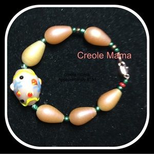 NEW Beaded bracelet, vintage peach beads, copper lobster clasp glass seed beads